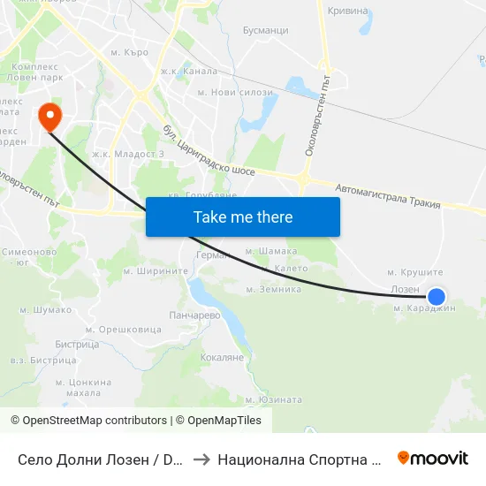 Село Долни Лозен / Dolni Lozen Village (2801) to Национална Спортна Академия Васил Левски map