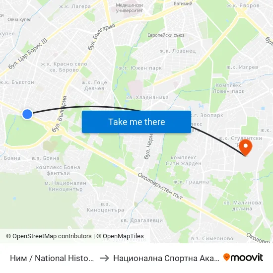 🎨 Ним / National History Museum (1465) to Национална Спортна Академия Васил Левски map