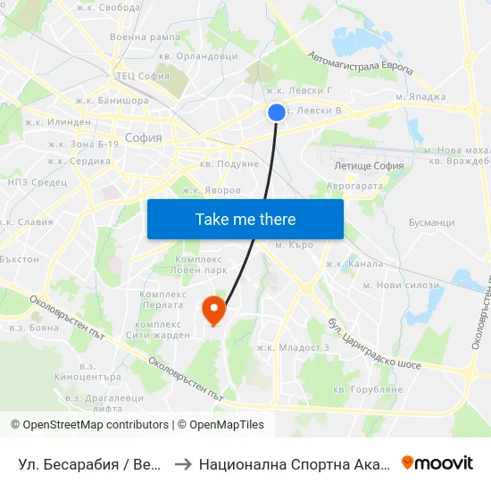 Ул. Бесарабия / Besarabia St. (1842) to Национална Спортна Академия Васил Левски map