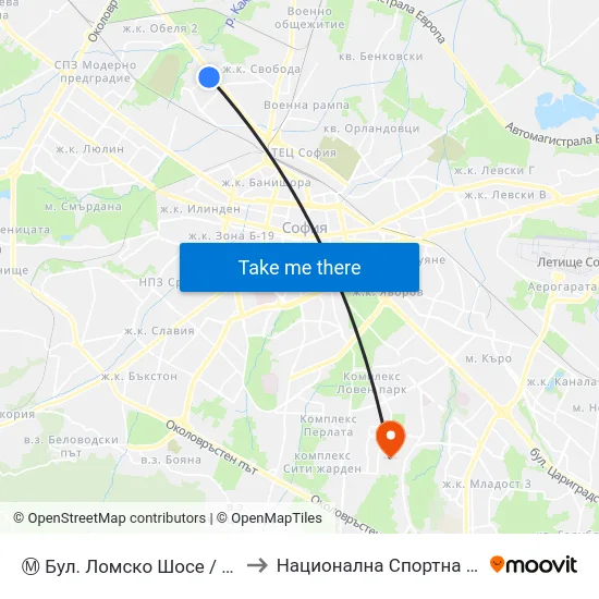 Ⓜ️ Бул. Ломско Шосе / Lomsko Shose Blvd. (6215) to Национална Спортна Академия Васил Левски map