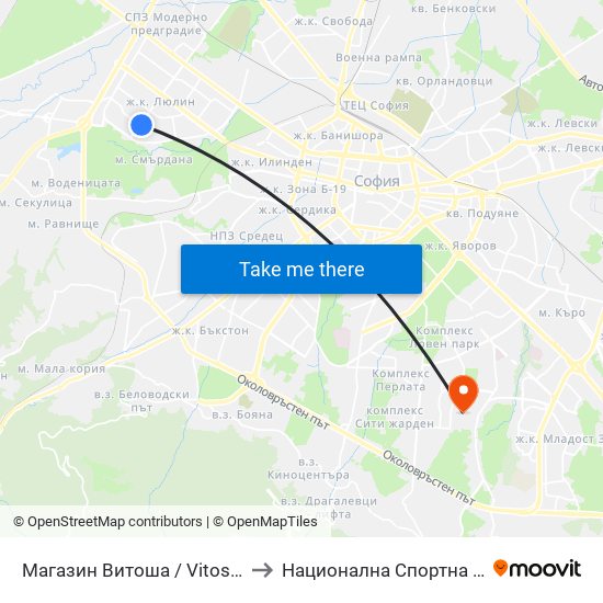 Магазин Витоша / Vitosha Department Store (1703) to Национална Спортна Академия Васил Левски map