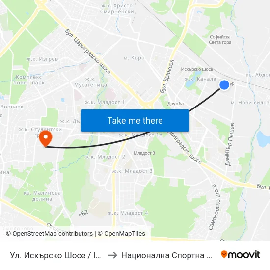 Ул. Искърско Шосе / Iskarsko Shose St. (2582) to Национална Спортна Академия Васил Левски map