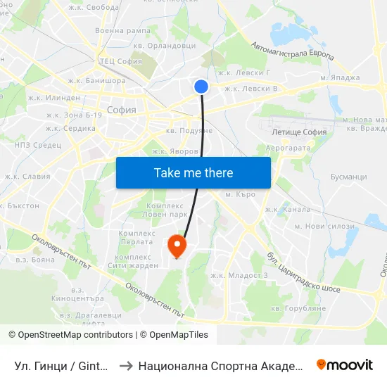 Ул. Гинци / Gintsi St. (1910) to Национална Спортна Академия Васил Левски map