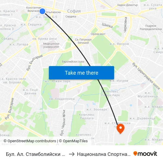 Бул. Ал. Стамболийски / Al. Stamboliyski Blvd. (0280) to Национална Спортна Академия Васил Левски map
