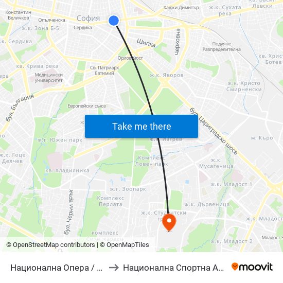 Национална Опера / National Opera (1116) to Национална Спортна Академия Васил Левски map