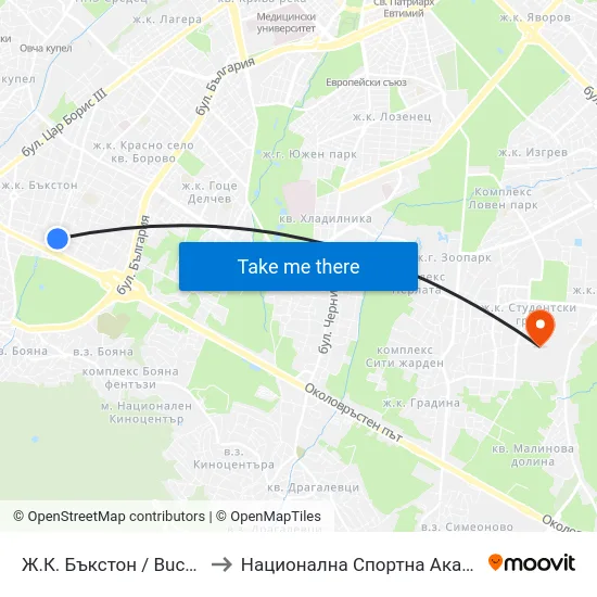 Ж.К. Бъкстон / Buckstone Qr. (0587) to Национална Спортна Академия Васил Левски map