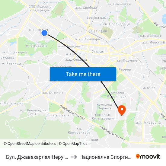 Бул. Джавахарлал Неру / Jawaharlal Nehru Blvd. (0320) to Национална Спортна Академия Васил Левски map