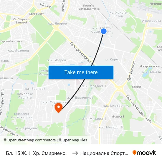 Бл. 15 Ж.К. Хр. Смирненски / Bl. 15, Hr. Smirnenski Qr. (0140) to Национална Спортна Академия Васил Левски map