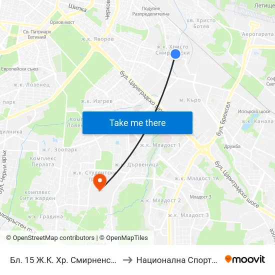 Бл. 15 Ж.К. Хр. Смирненски / Bl. 15, Hr. Smirnenski Qr. (0139) to Национална Спортна Академия Васил Левски map