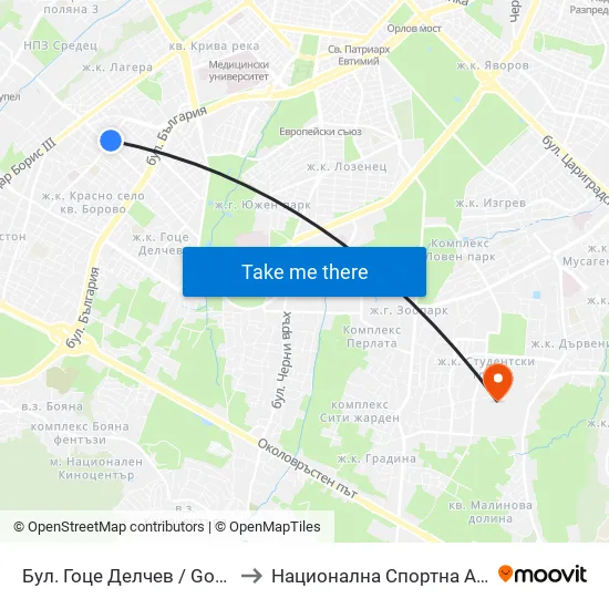 Бул. Гоце Делчев / Gotse Delchev Blvd. (0311) to Национална Спортна Академия Васил Левски map