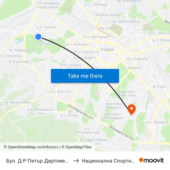 Бул. Д-Р Петър Дертлиев / Dr. Petar Dertliev Blvd. (2610) to Национална Спортна Академия Васил Левски map