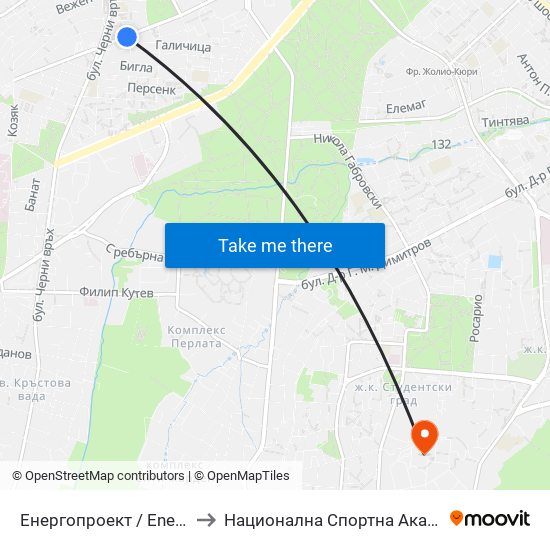 Енергопроект / Energoproekt (0575) to Национална Спортна Академия Васил Левски map