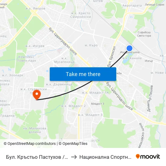 Ⓜ️ Бул. Кръстьо Пастухов / Krastyo Pastuhov Blvd. (1629) to Национална Спортна Академия Васил Левски map
