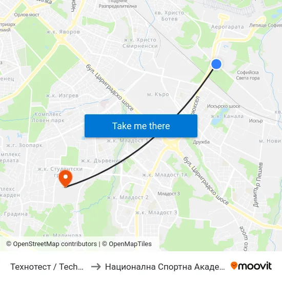 Технотест / Technotest (0089) to Национална Спортна Академия Васил Левски map