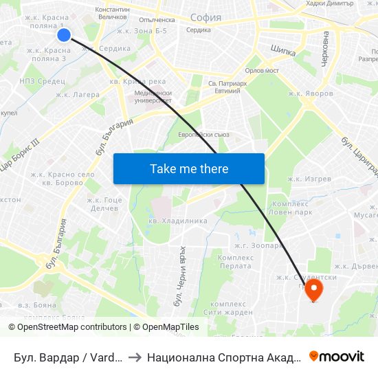 Бул. Вардар / Vardar Blvd. (0295) to Национална Спортна Академия Васил Левски map