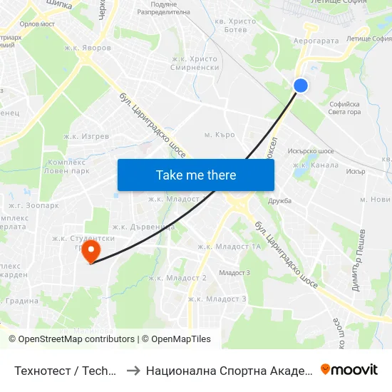 Технотест / Technotest (0091) to Национална Спортна Академия Васил Левски map