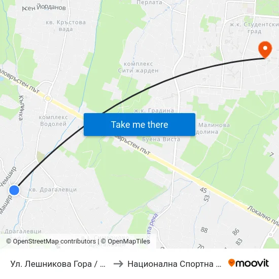 Ул. Лешникова Гора / Leshnikova Gora St. (2026) to Национална Спортна Академия Васил Левски map