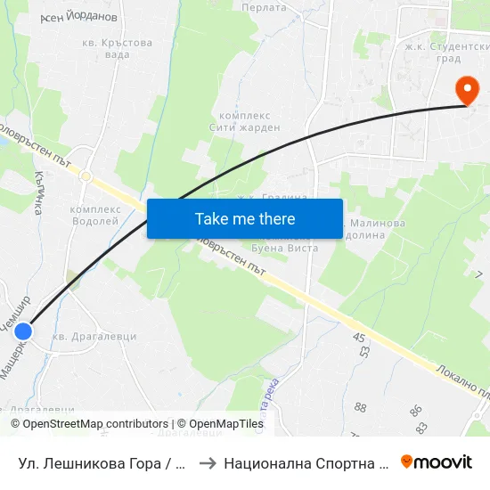 Ул. Лешникова Гора / Leshnikova Gora St. (2025) to Национална Спортна Академия Васил Левски map