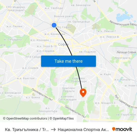 Кв. Триъгълника / Triagalnika Qr. (1776) to Национална Спортна Академия Васил Левски map
