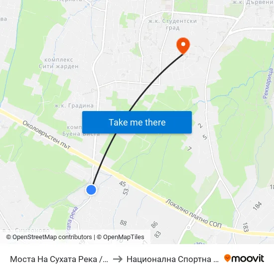Моста На Сухата Река / Suhata Reka Bridge (1714) to Национална Спортна Академия Васил Левски map