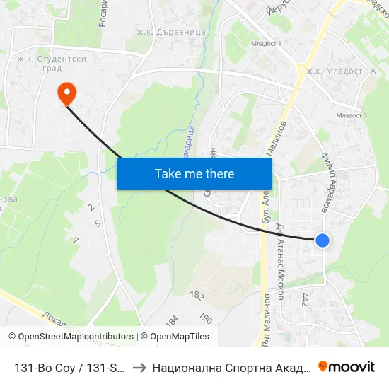 131-Во Соу / 131-St School (0008) to Национална Спортна Академия Васил Левски map