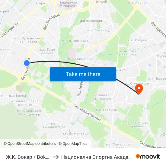 Ж.К. Бокар / Bokar Qr. (2689) to Национална Спортна Академия Васил Левски map