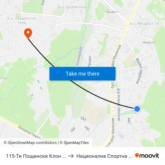 115-Ти Пощенски Клон / 115-Th Post Office (1760) to Национална Спортна Академия Васил Левски map