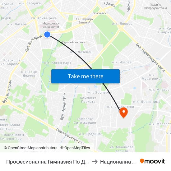 Професионална Гимназия По Дизайн Елисавета Вазова / Elisaveta Vazova High School Of Design (1736) to Национална Спортна Академия Васил Левски map