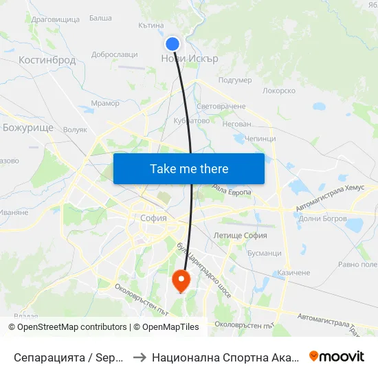 👋 Сепарацията / Separatsiyata (1575) to Национална Спортна Академия Васил Левски map