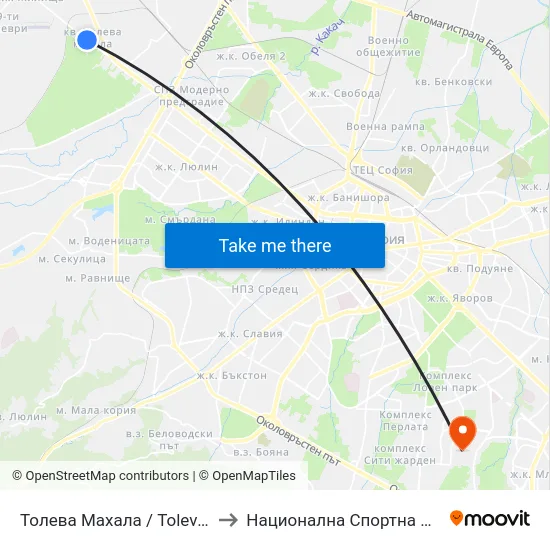 Толева Махала / Toleva Neighbourhood (1758) to Национална Спортна Академия Васил Левски map