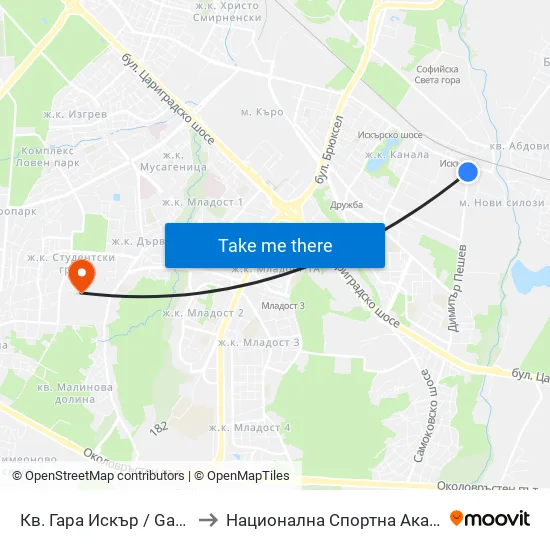 Кв. Гара Искър / Gara Iskar Qr. (0034) to Национална Спортна Академия Васил Левски map