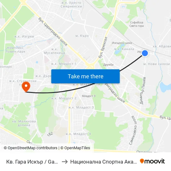 Кв. Гара Искър / Gara Iskar Qr. (0036) to Национална Спортна Академия Васил Левски map