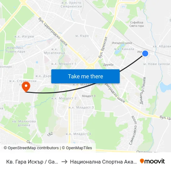 Кв. Гара Искър / Gara Iskar Qr. (0035) to Национална Спортна Академия Васил Левски map
