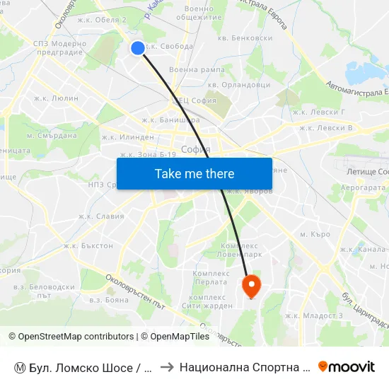 Ⓜ️ Бул. Ломско Шосе / Lomsko Shose Blvd. (0334) to Национална Спортна Академия Васил Левски map
