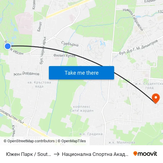 Южен Парк / South Park (0861) to Национална Спортна Академия Васил Левски map