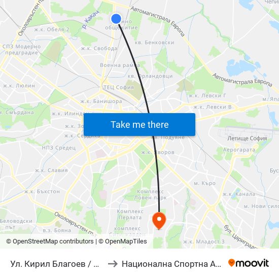 Ул. Кирил Благоев / Kiril Blagoev St. (1988) to Национална Спортна Академия Васил Левски map
