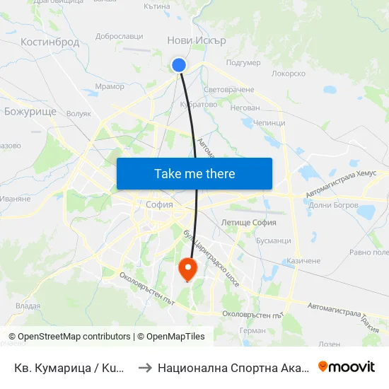 Кв. Кумарица / Kumaritsa Qr. (0856) to Национална Спортна Академия Васил Левски map
