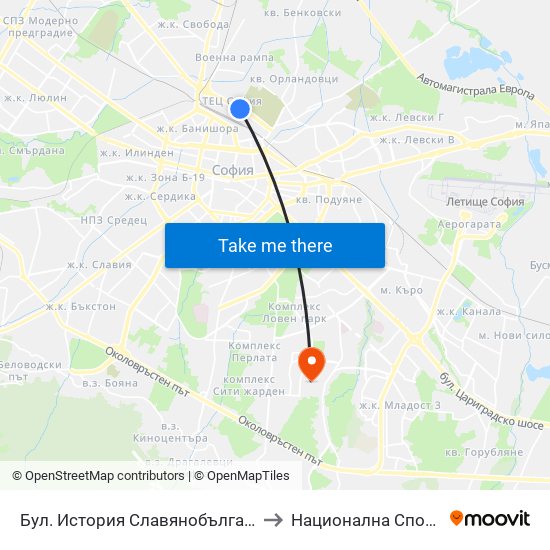 Бул. История Славянобългарска / Istoriya Slavyanobulgarska Blvd. (0066) to Национална Спортна Академия Васил Левски map