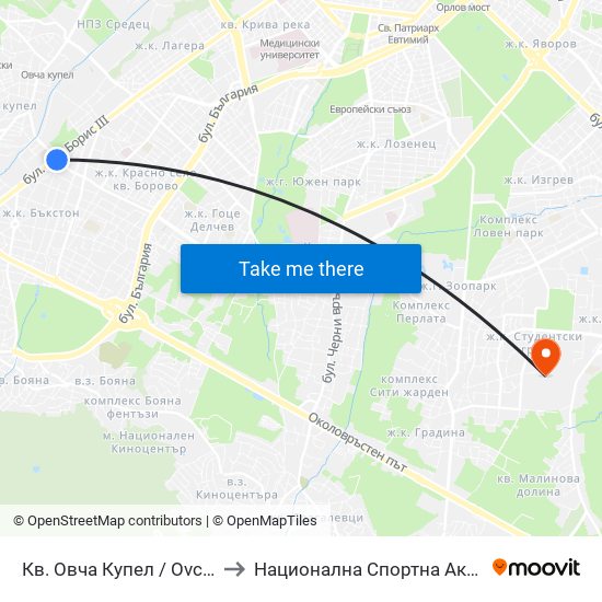 Кв. Овча Купел / Ovcha Kupel Qr. (0879) to Национална Спортна Академия Васил Левски map