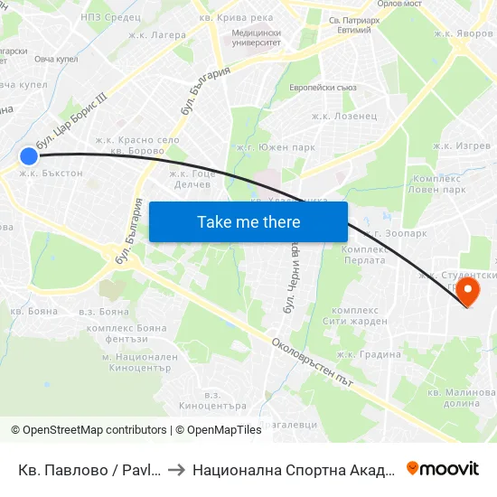 Кв. Павлово / Pavlovo Qr. (0892) to Национална Спортна Академия Васил Левски map