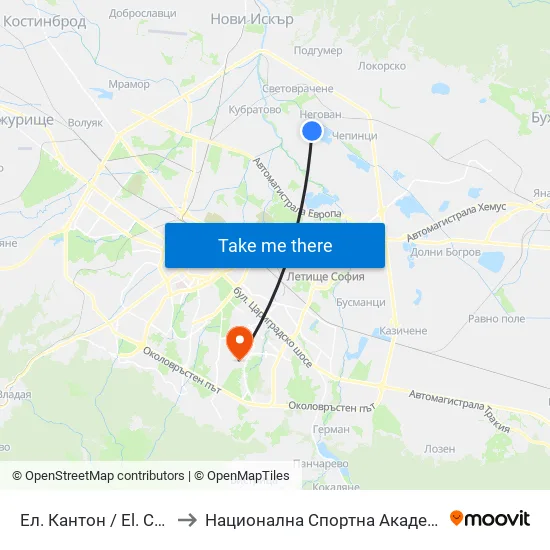 Ел. Кантон / El. Canton (0561) to Национална Спортна Академия Васил Левски map