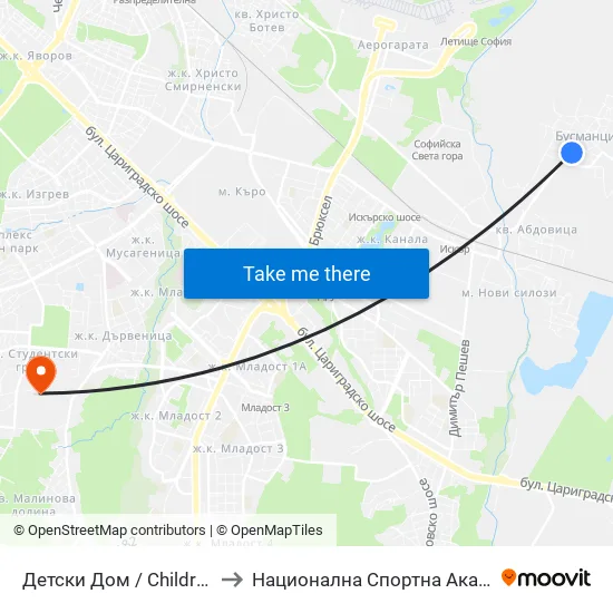 Детски Дом / Children’S Home (0527) to Национална Спортна Академия Васил Левски map