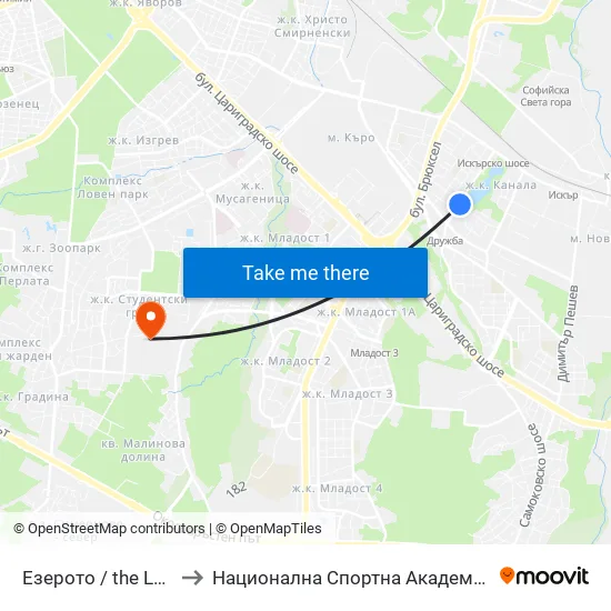 Езерото / the Lake (0558) to Национална Спортна Академия Васил Левски map