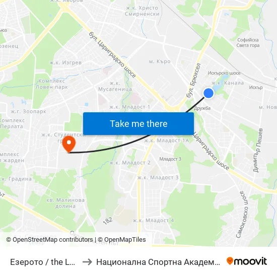 Езерото / the Lake (0559) to Национална Спортна Академия Васил Левски map