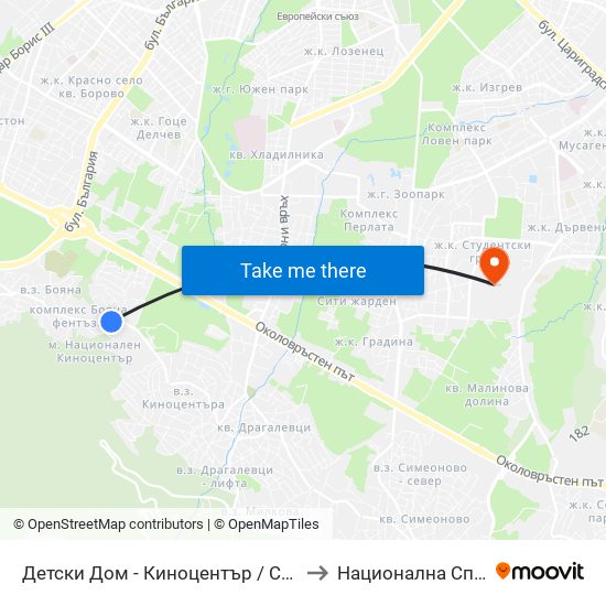 Детски Дом - Киноцентър / Children’S Home – Boyana Film Studios (Kinotsentar) (0531) to Национална Спортна Академия Васил Левски map