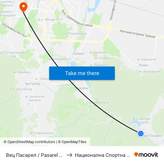 👋 Вец Пасарел / Pasarel Hydroelectric Plant (0420) to Национална Спортна Академия Васил Левски map