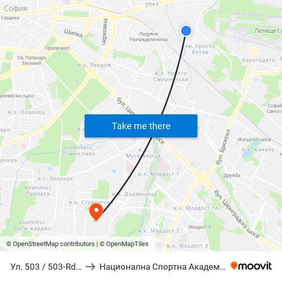 Ул. 503 / 503-Rd St. (1053) to Национална Спортна Академия Васил Левски map