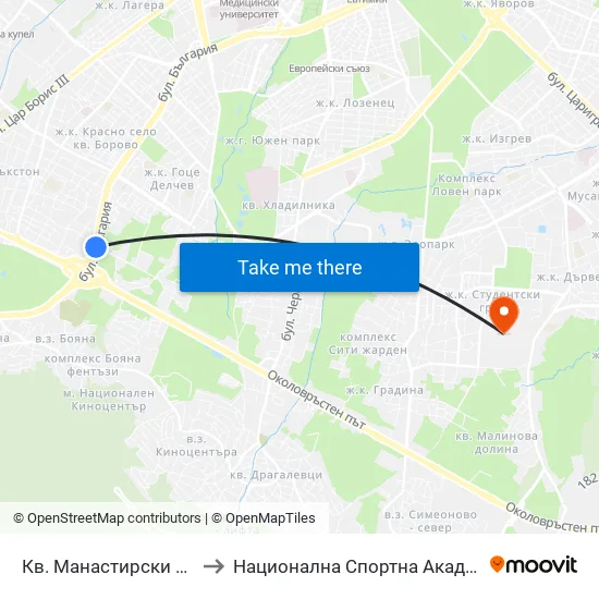 Кв. Манастирски Ливади (0868) to Национална Спортна Академия Васил Левски map