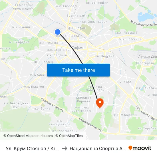 Ул. Крум Стоянов / Krum Stoyanov St. (2016) to Национална Спортна Академия Васил Левски map