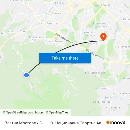 Златните Мостове / the Golden Bridges (6567) to Национална Спортна Академия Васил Левски map